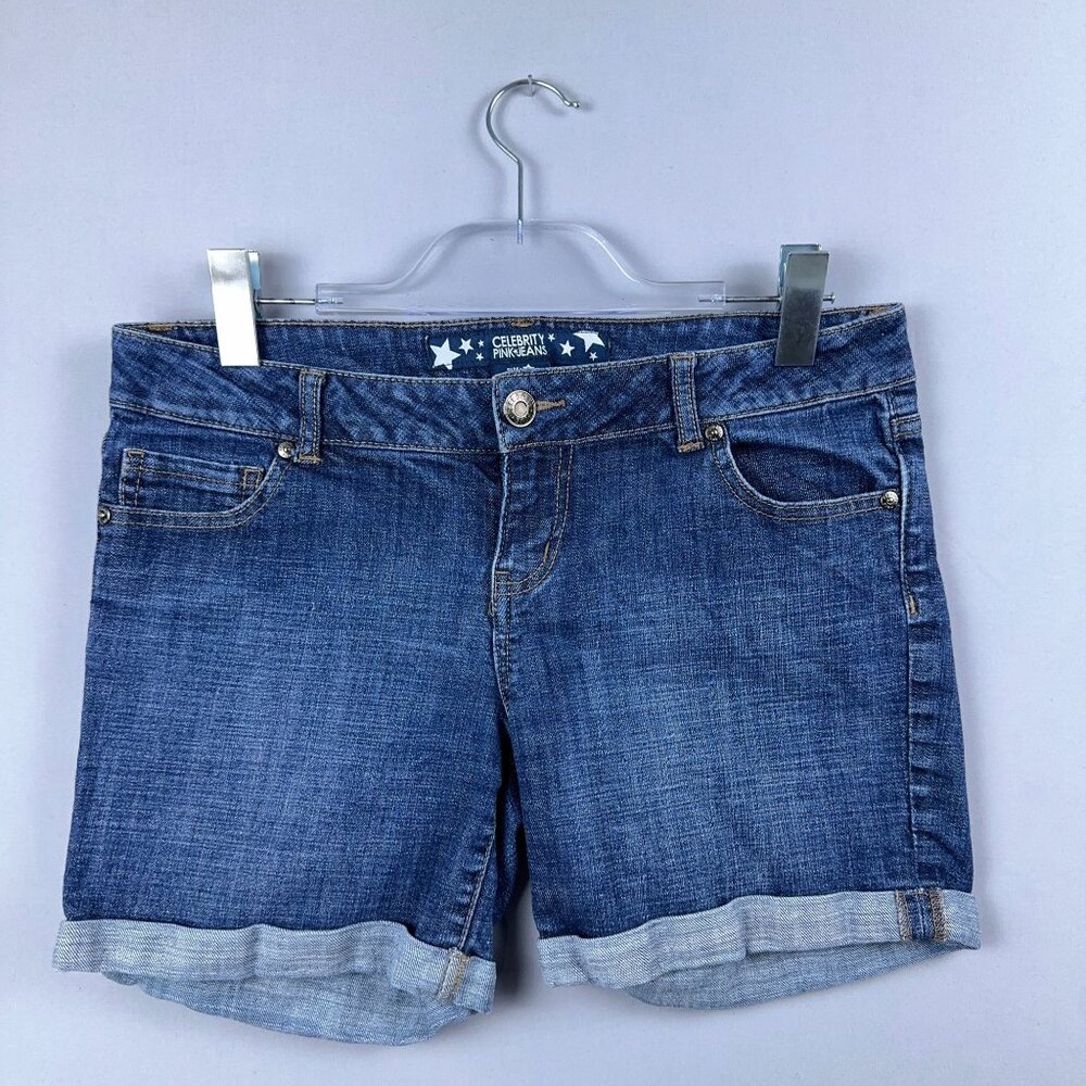 Celebrity Pink Denim Jean Shorts Womens Size 9 Low Rise Rolled Cuff Hem Blue
